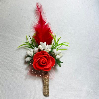 Red Faux Feather Flower Brooch ( Wholesale )