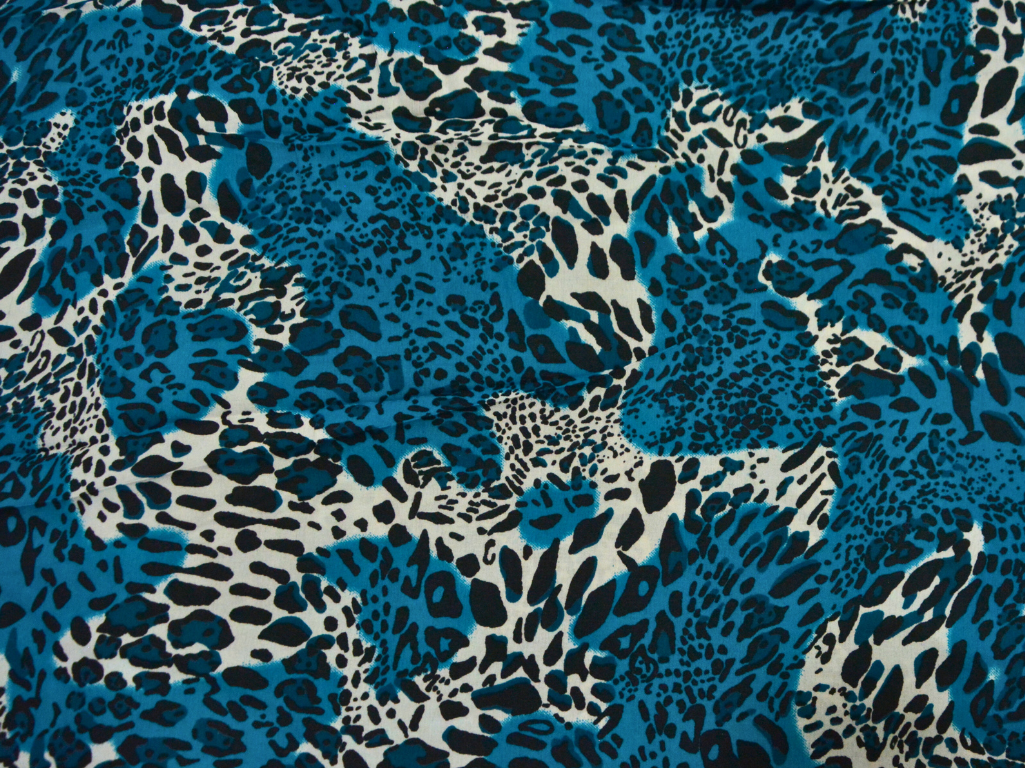 Sea Blue Leopard Digitally Printed Butter Crepe Fabric