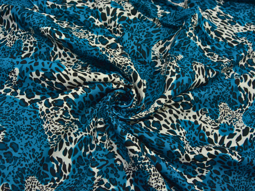 Sea Blue Leopard Digitally Printed Butter Crepe Fabric