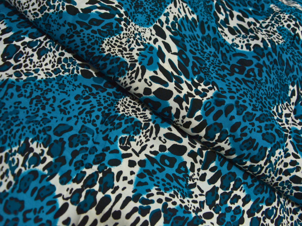 Sea Blue Leopard Digitally Printed Butter Crepe Fabric