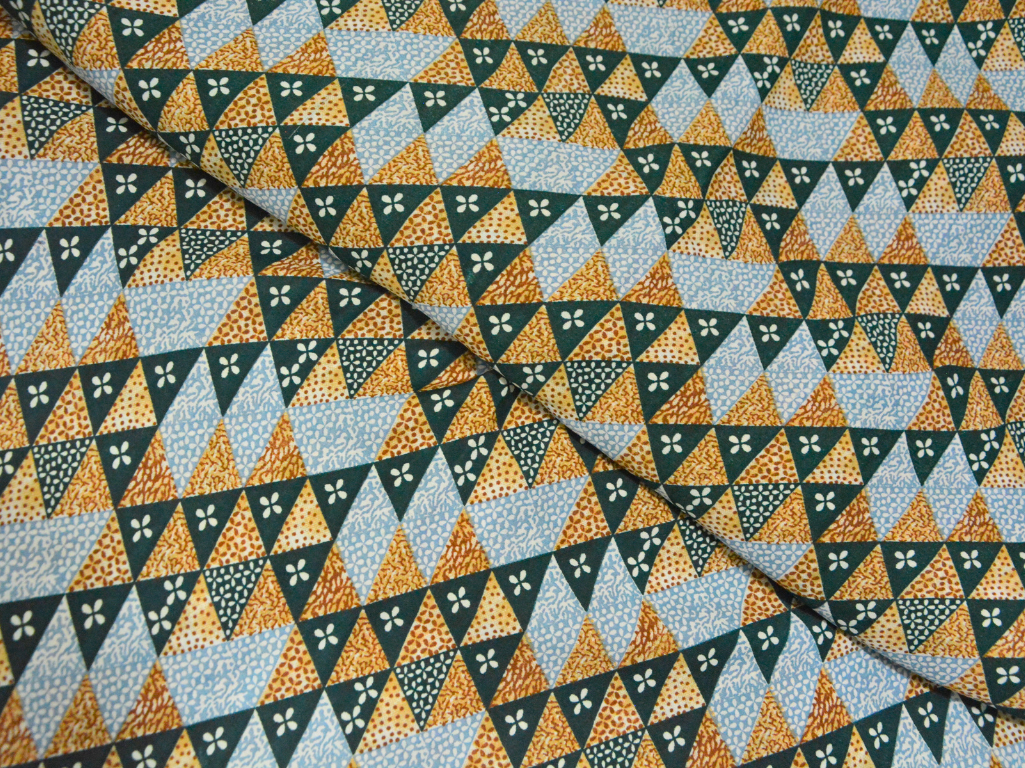 Dark Green Tringular Digitally Printed Butter Crepe Fabric