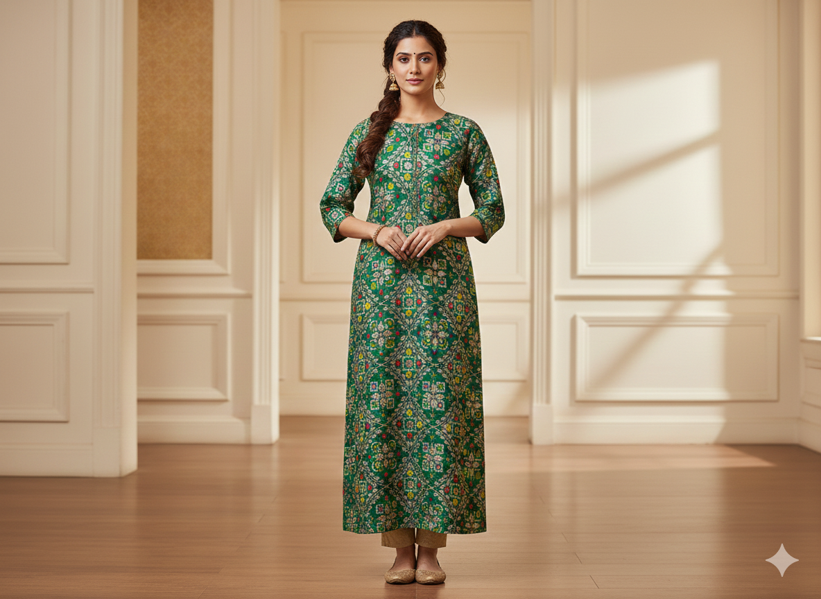 हरा ज्यामितीय मुद्रित जैक्वार्ड कपड़ा