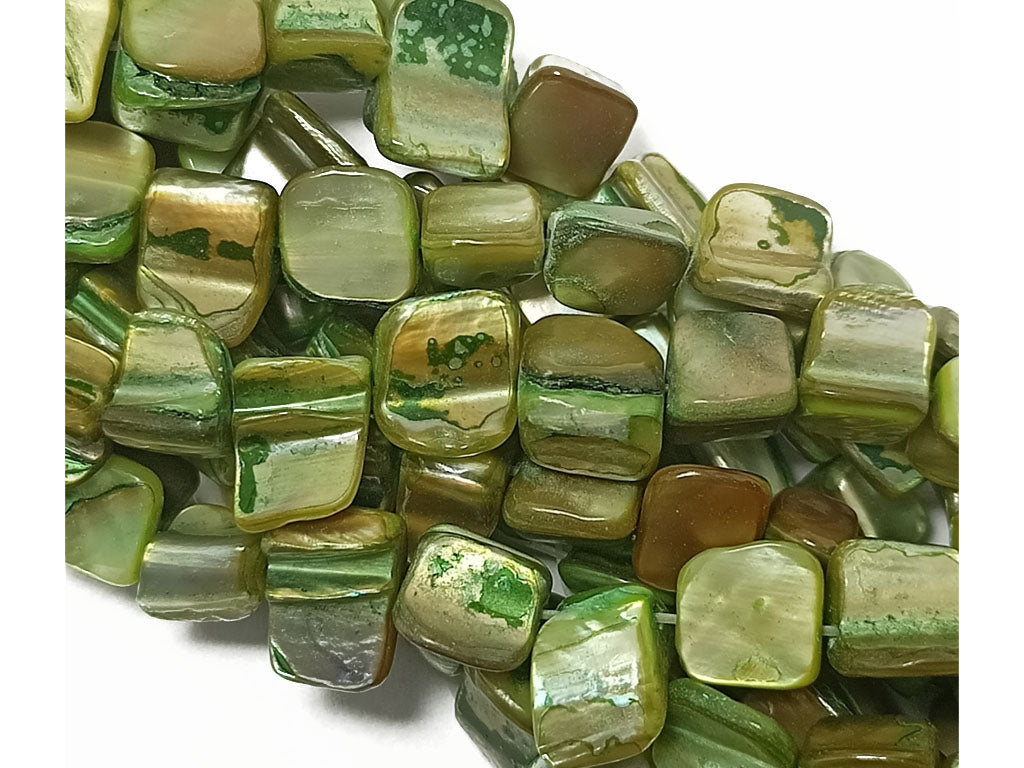 Grass Green Rectangular Uneven Shell Beads