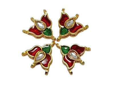 Maroon & Green Flower Shaped Meena Kundan Stones