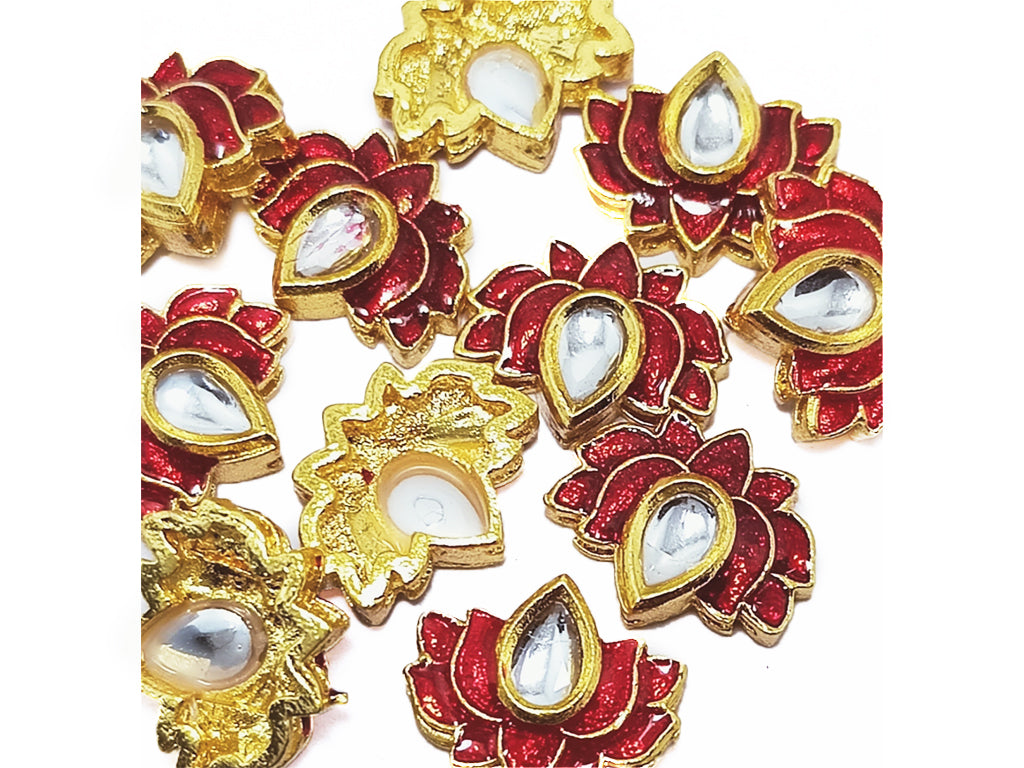 Maroon Lotus Meena Kundan Stones