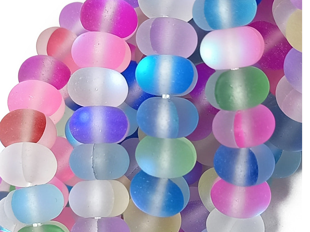 Multicolor Rondelle Natural Aura Glass Beads