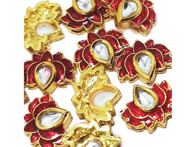 Maroon Lotus Meena Kundan Stones