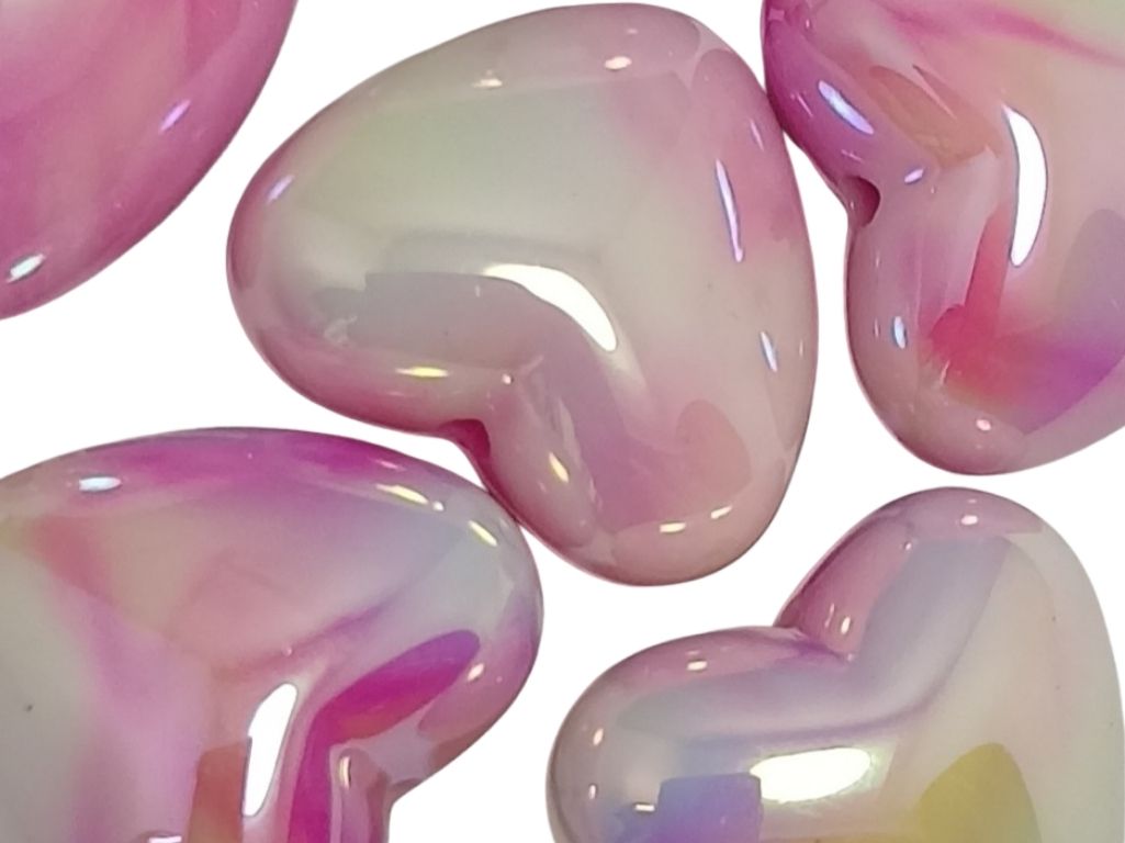 Bubblegum Pink Rainbow Glossy Heart Shaped Acrylic Beads