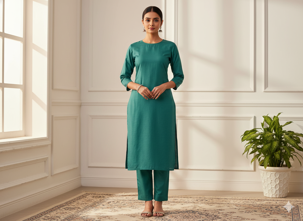 मोर टील सादा ग्लेज्ड कॉटन फ़ैब्रिक (थोक)