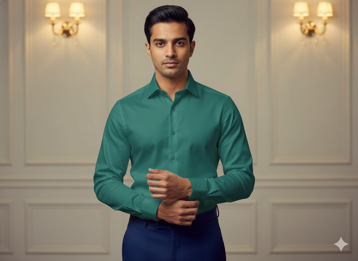 मोर टील सादा ग्लेज्ड कॉटन फ़ैब्रिक