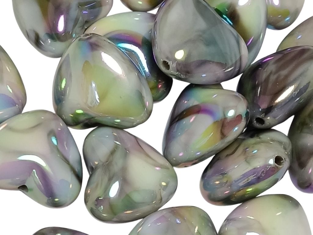 Silver Rainbow Glossy Heart Shaped Acrylic Beads