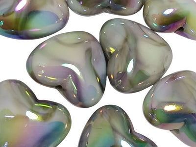 Silver Rainbow Glossy Heart Shaped Acrylic Beads