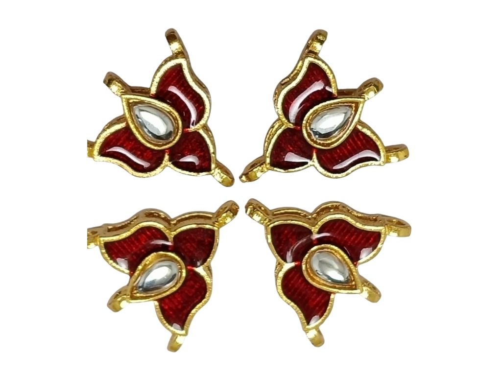 Maroon  Flower Shaped Meena Kundan Stones