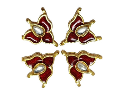 Maroon  Flower Shaped Meena Kundan Stones