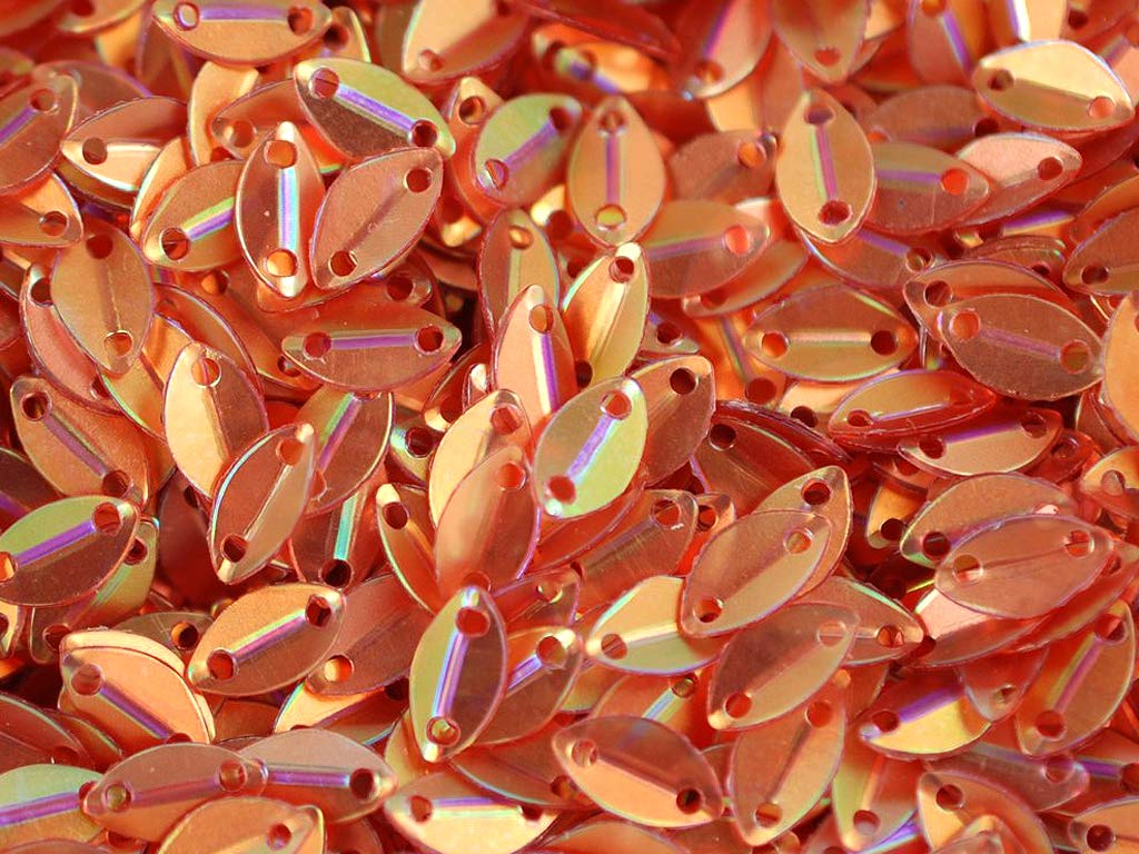 Orange Metallic Lustre 2 Hole Leaf Shape Plastic Sequins (1809417109538)