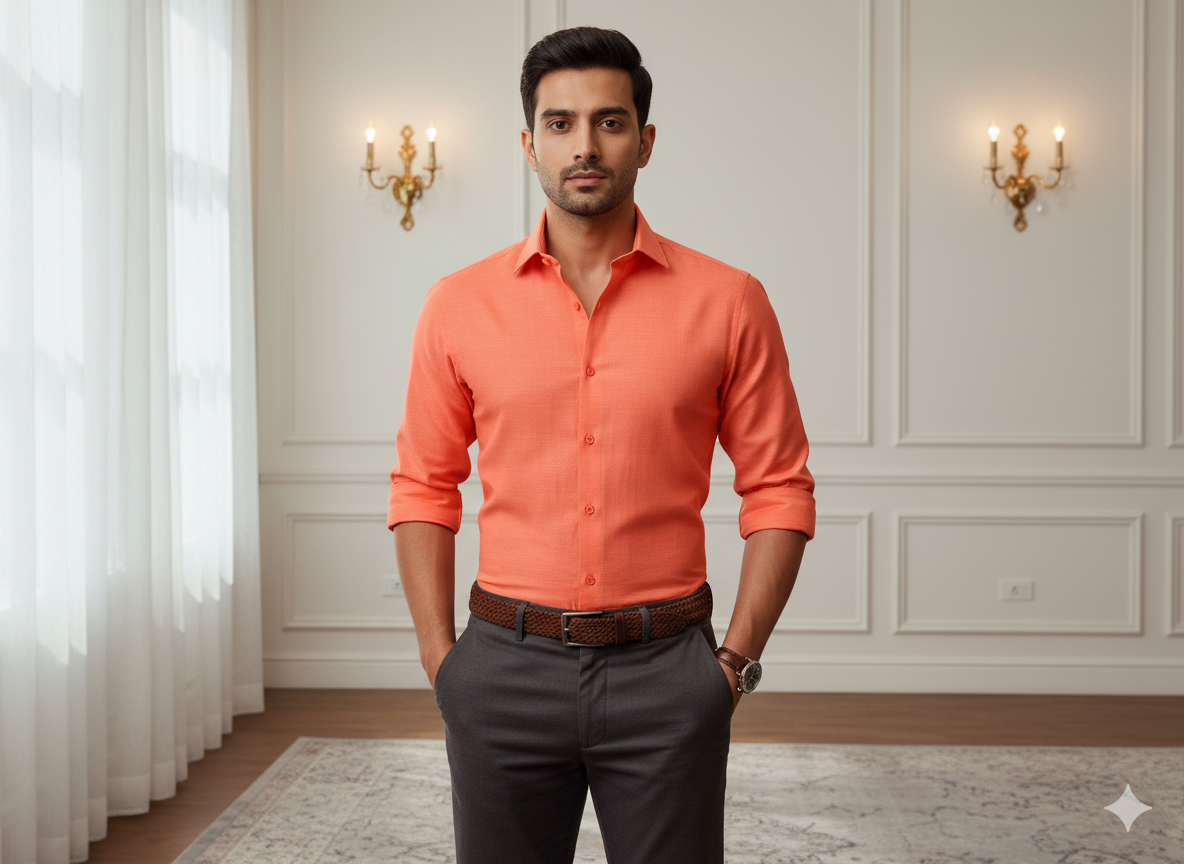 गहरा नारंगी सादा ग्लेज्ड कॉटन कपड़ा