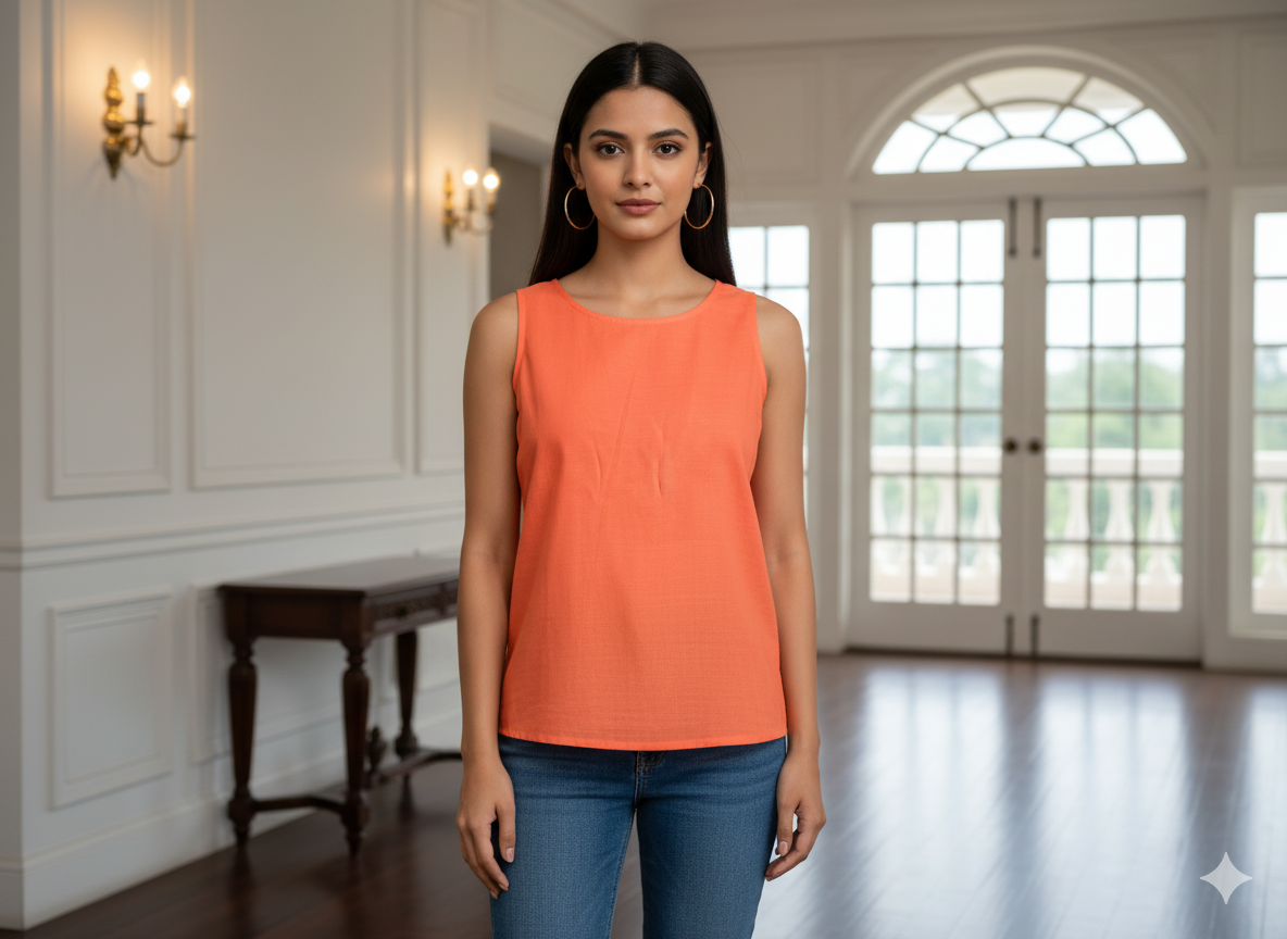 गहरा नारंगी सादा ग्लेज्ड कॉटन कपड़ा (थोक)