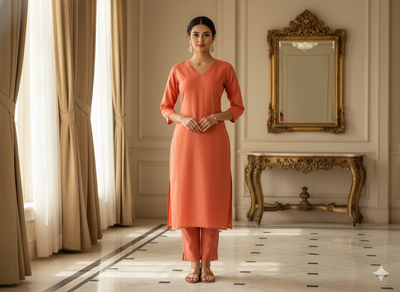 गहरा नारंगी सादा ग्लेज्ड कॉटन कपड़ा (थोक)