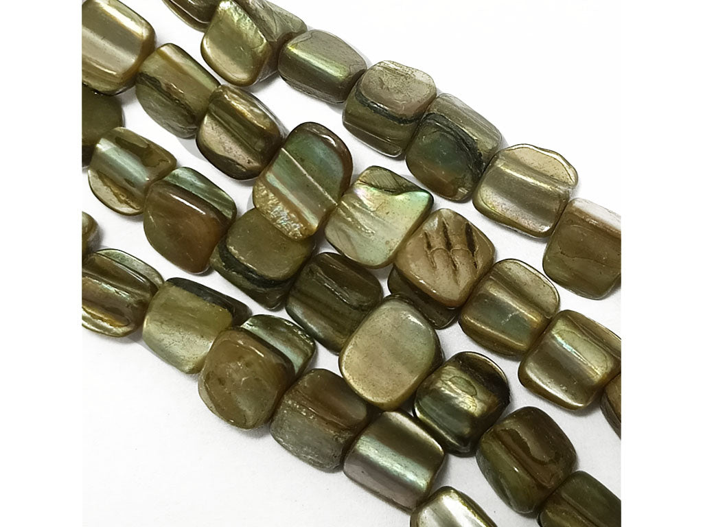 Greenish Golden Rectangular Uneven Shell Beads