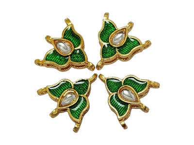 Green  Flower Shaped Meena Kundan Stones