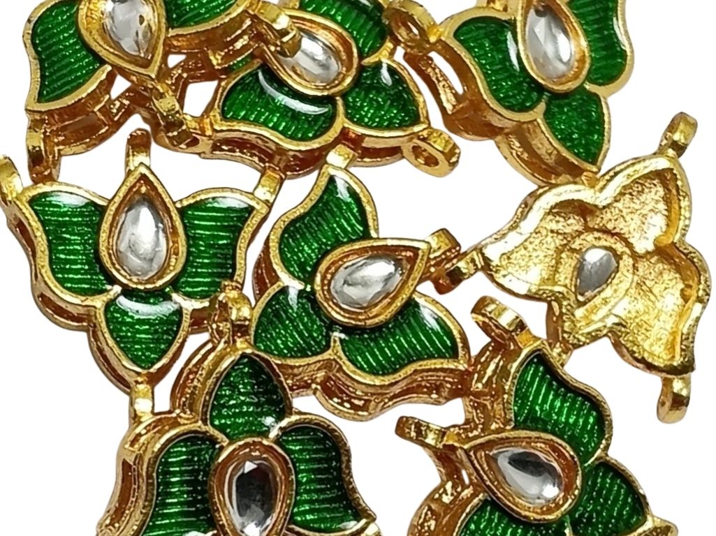 Green  Flower Shaped Meena Kundan Stones