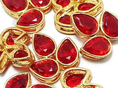 Red & Golden Lotus Shaped Kundan Stones