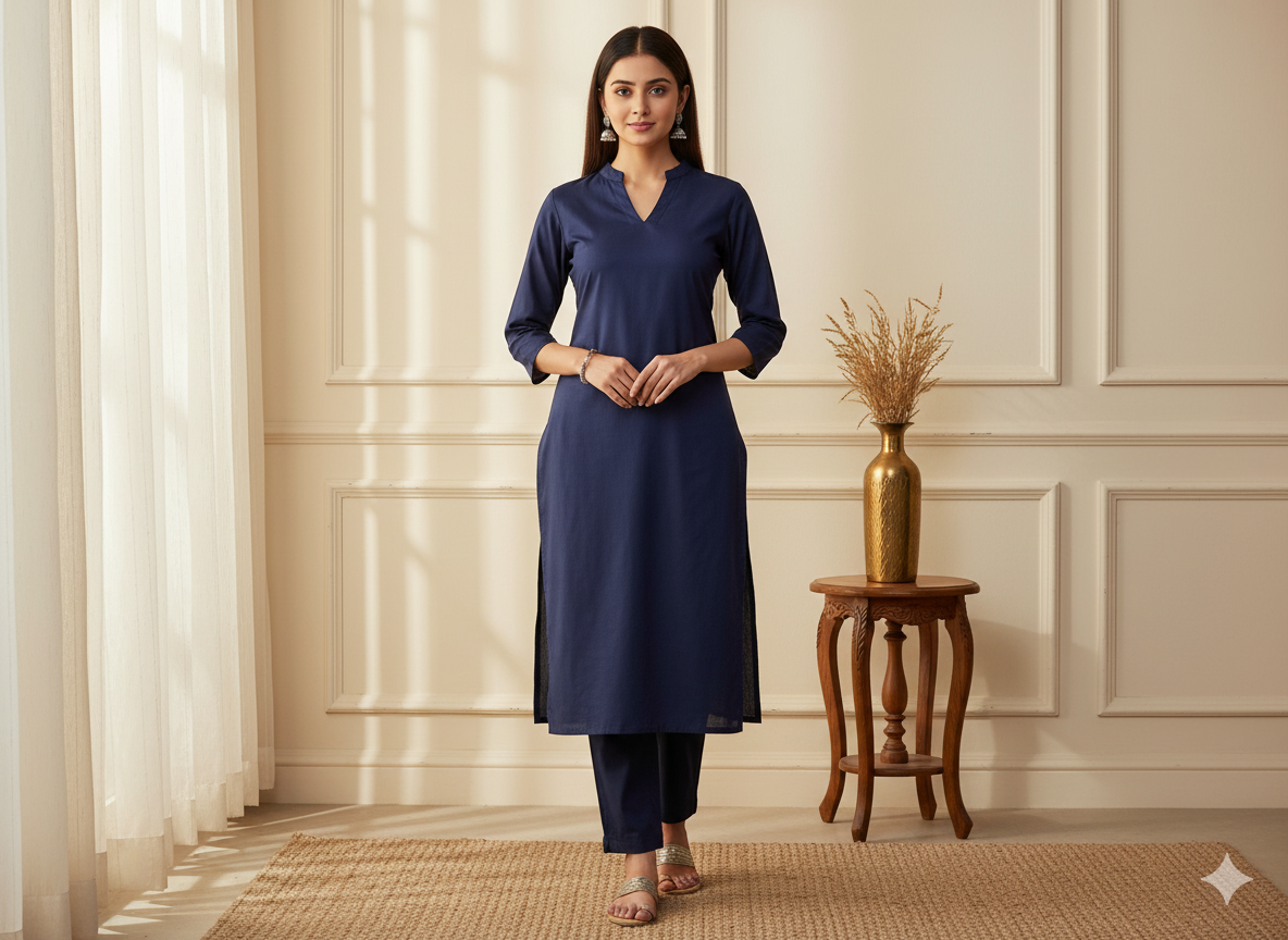 गहरे नेवी ब्लू प्लेन ग्लेज्ड कॉटन फैब्रिक थोक