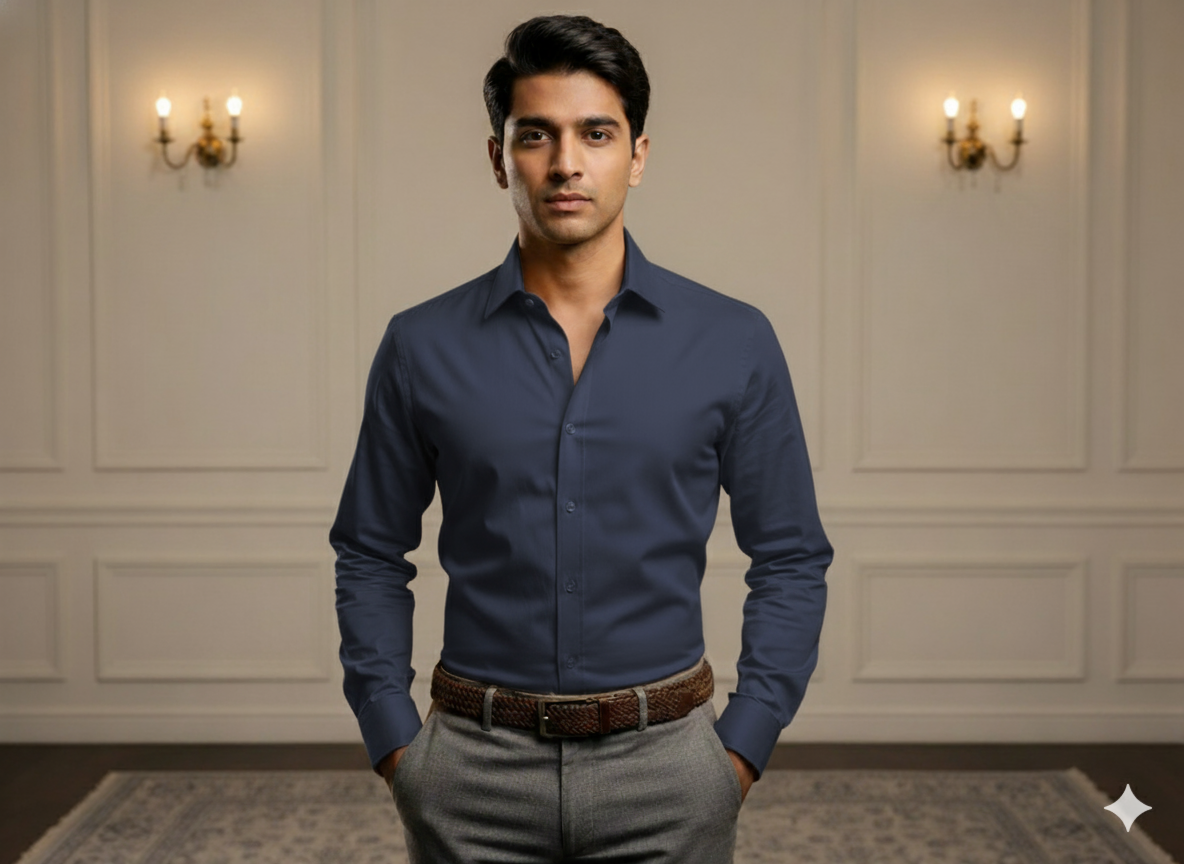 गहरा नेवी ब्लू सादा ग्लेज्ड कॉटन कपड़ा