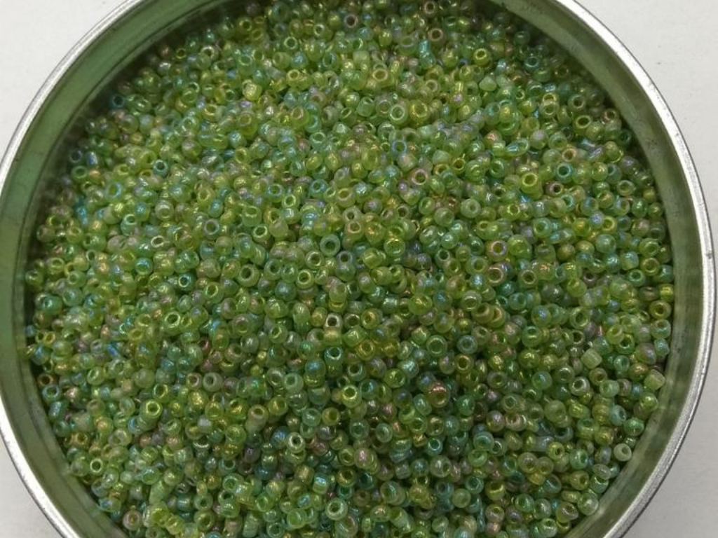 Olive Green Rainbow Round Rocaille Glass Seed Beads- 2 mm