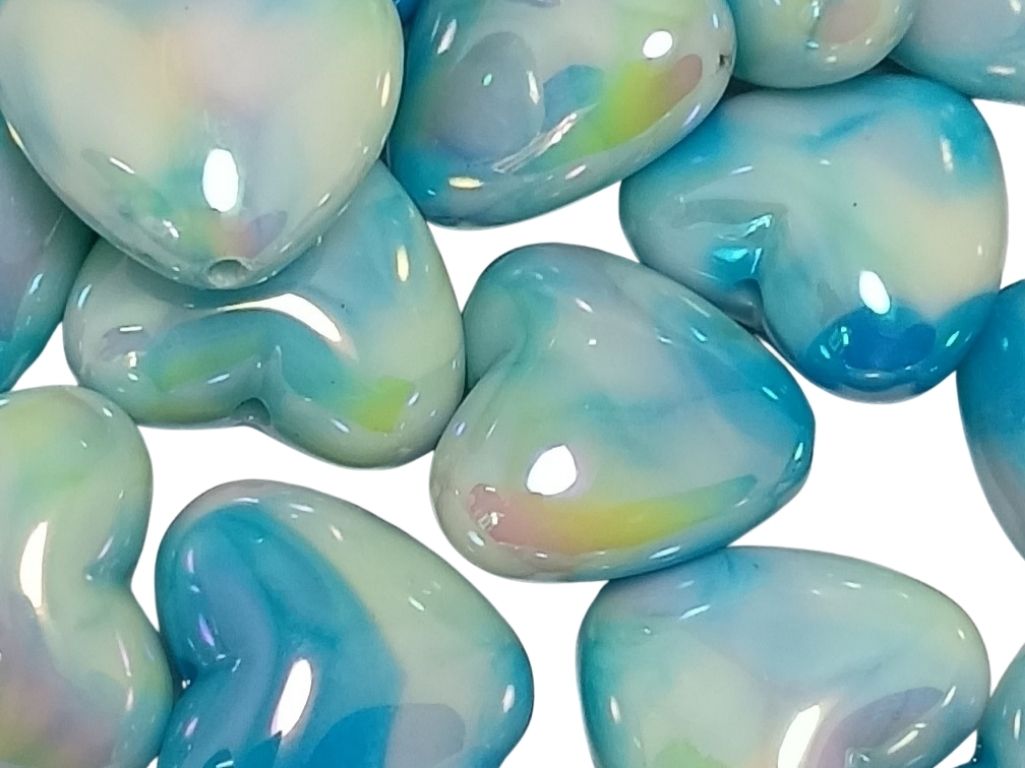 Sky Blue Rainbow Glossy Heart Shaped Acrylic Beads