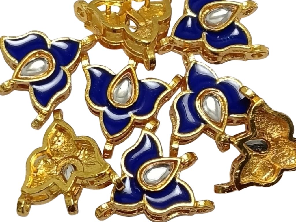 Royal Blue  Flower Shaped Meena Kundan Stones