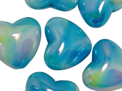 Sky Blue Rainbow Glossy Heart Shaped Acrylic Beads