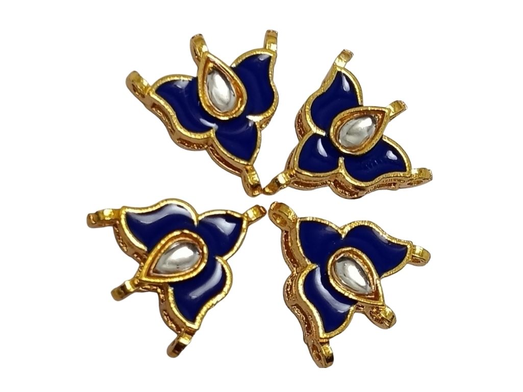 Royal Blue  Flower Shaped Meena Kundan Stones