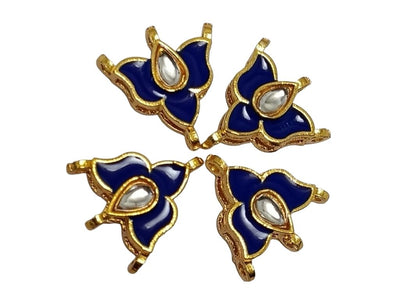 Royal Blue  Flower Shaped Meena Kundan Stones