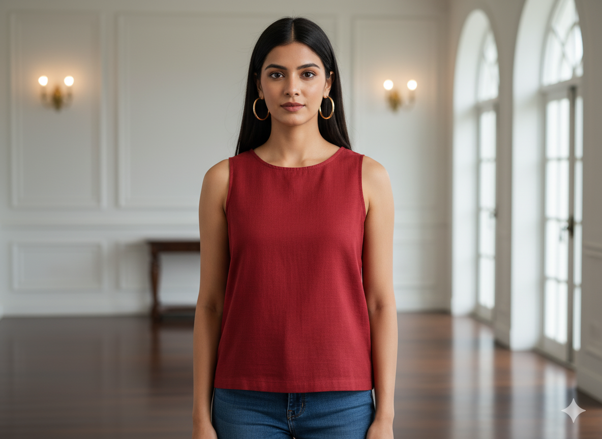 मैरून सादा ग्लेज्ड कॉटन कपड़ा