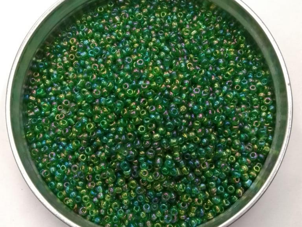 Dark Green Rainbow Round Rocaille Glass Seed Beads- 2 mm