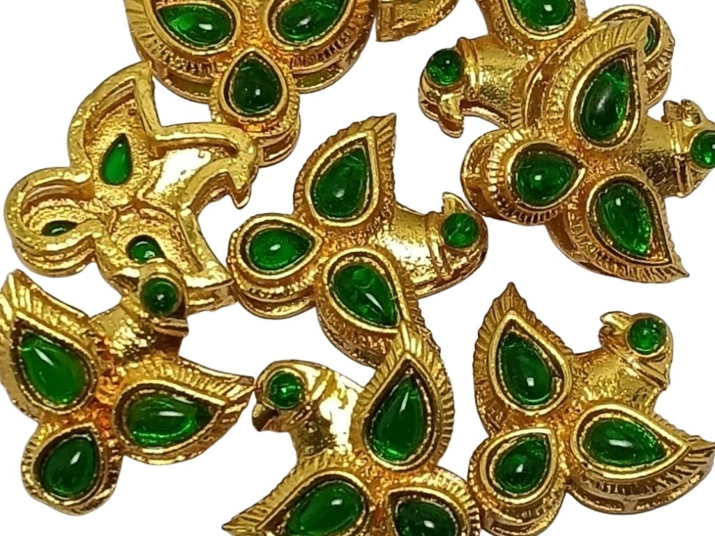 Dark Green  Bird Shaped Meena Kundan Stones