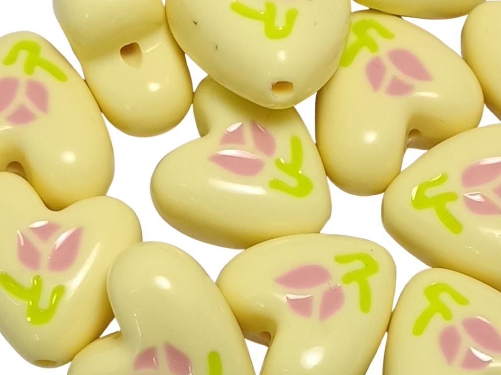 Bright Yellow Rainbow Glossy Designer Heart Shaped Acrylic Beads
