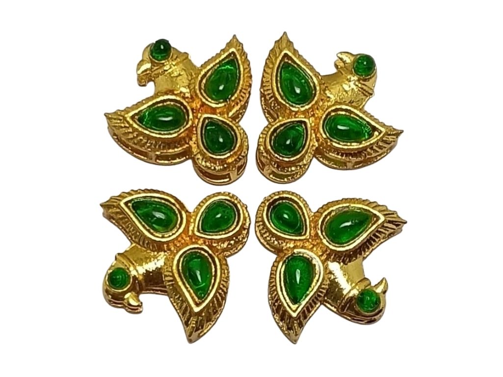 Dark Green  Bird Shaped Meena Kundan Stones