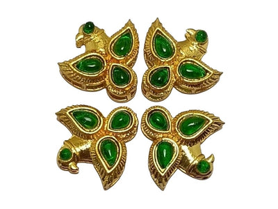 Dark Green  Bird Shaped Meena Kundan Stones