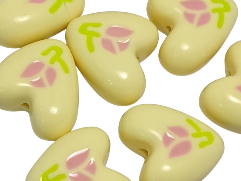 Bright Yellow Rainbow Glossy Designer Heart Shaped Acrylic Beads