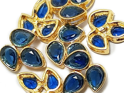 Dark Blue & Golden Lotus Shaped Kundan Stones