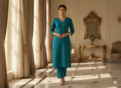 समुद्री टील सादा ग्लेज्ड कॉटन कपड़ा