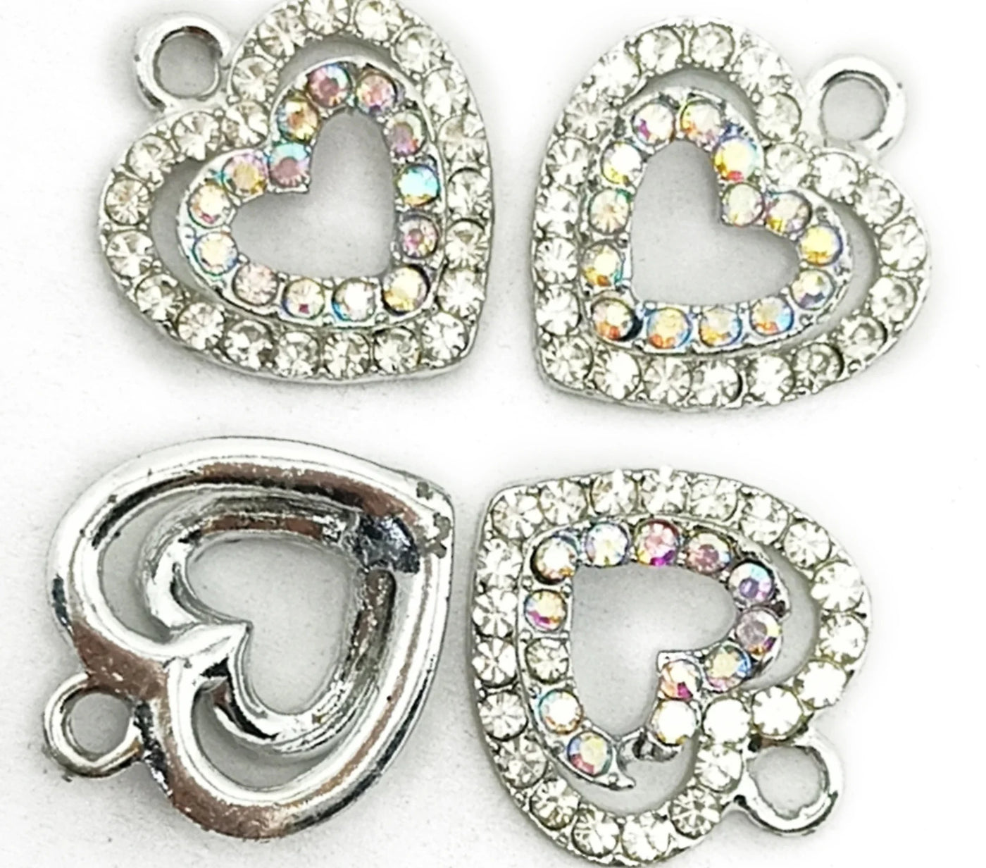 White & Silver Heart Shaped Designer Silver Charms