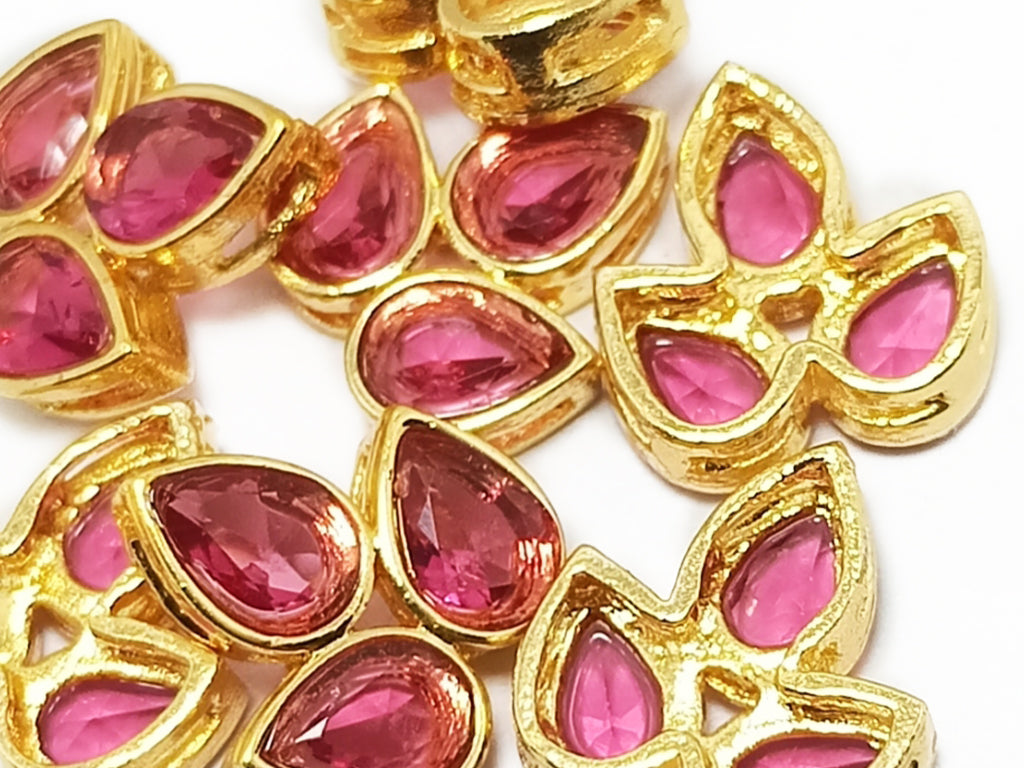 Light Pink & Golden Lotus Shaped Kundan Stones