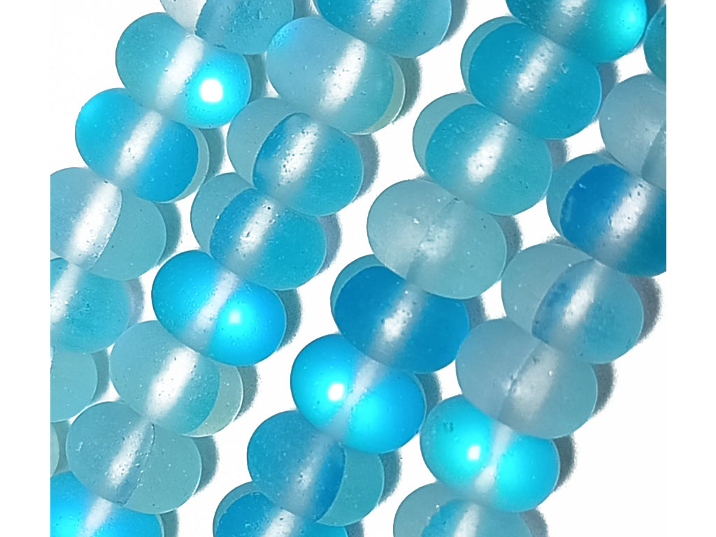 Ice Blue Rondelle Natural Aura Glass Beads