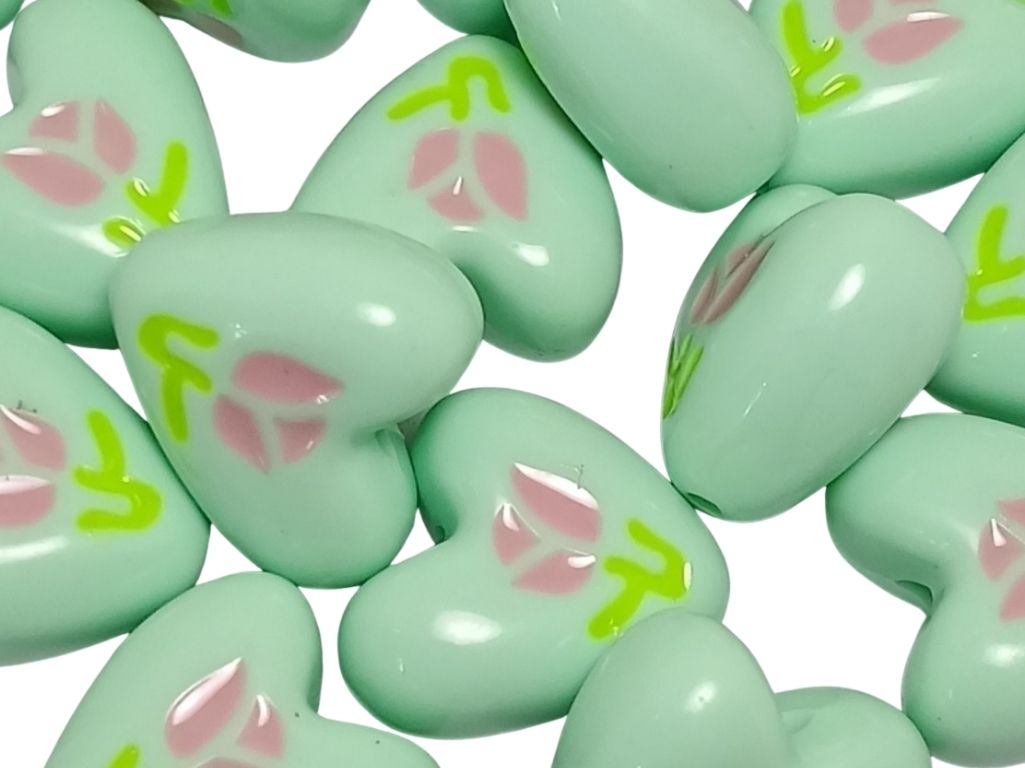 Teal Green Rainbow Glossy Designer Heart Shaped Acrylic Beads