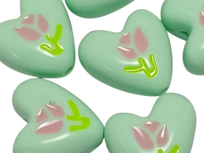 Teal Green Rainbow Glossy Designer Heart Shaped Acrylic Beads