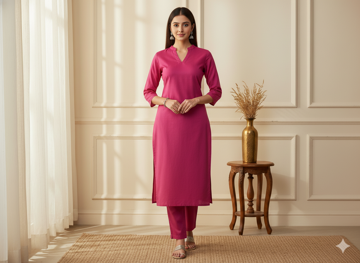 गहरा मैजेंटा सादा ग्लेज्ड कॉटन कपड़ा