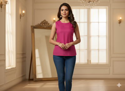 गहरा मैजेंटा सादा ग्लेज्ड कॉटन कपड़ा (थोक)